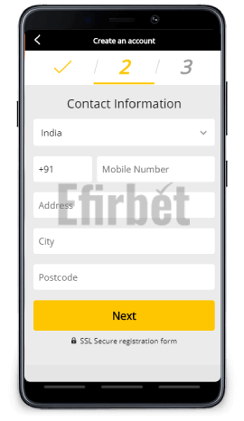 10Cric mobile registration second step