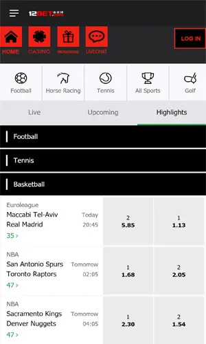 12bet mobile screenshot