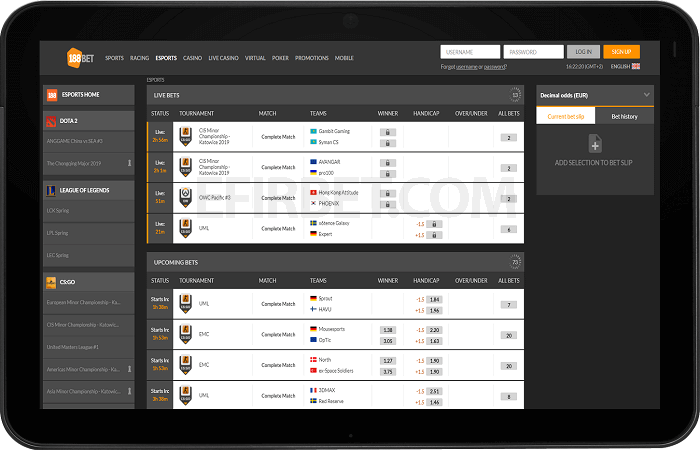 Mobile browser view of 188Bet