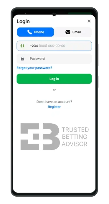 1Win App Android Login Form NG