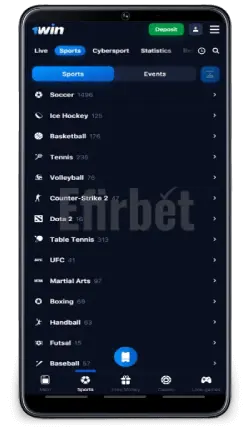 1Win Mobile App for Android - Sports