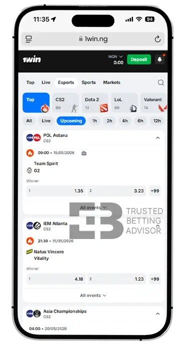 1Win App iOS Esports Betting NG