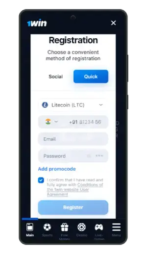 1win app registration