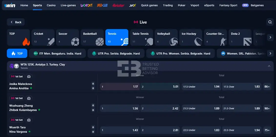 1win live sports
