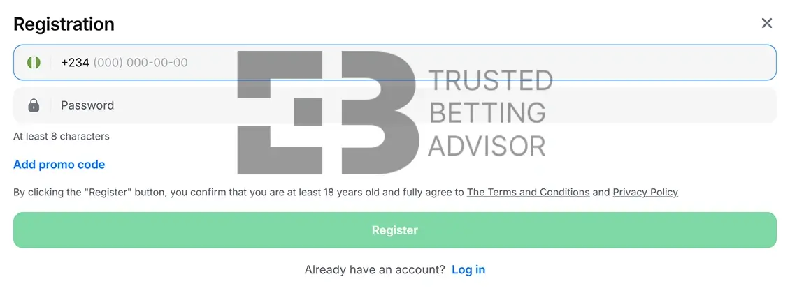 1Win Registration Form Nigeria