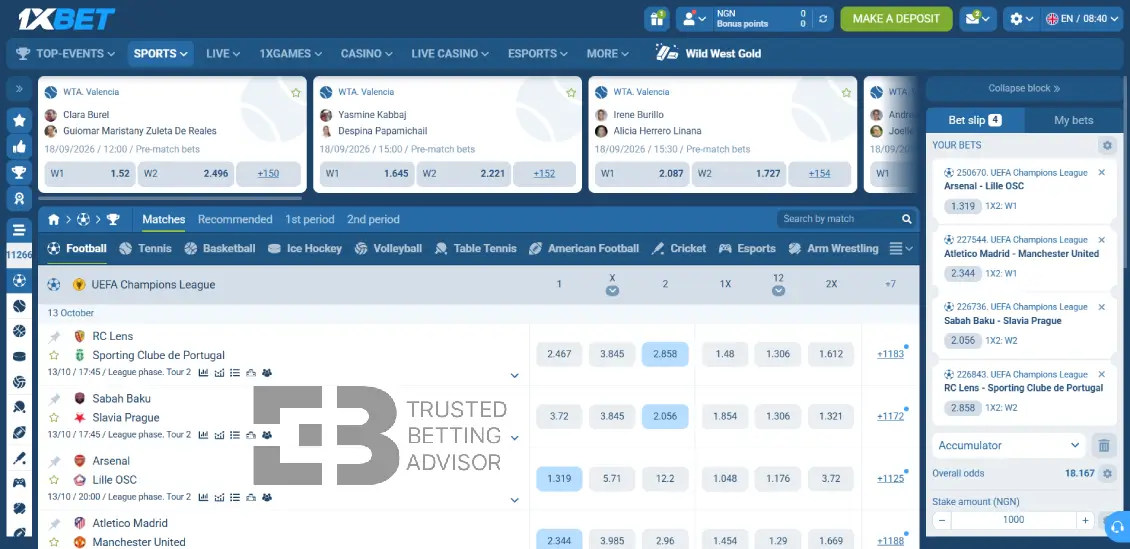 1xBet Nigeria ACCA Betting