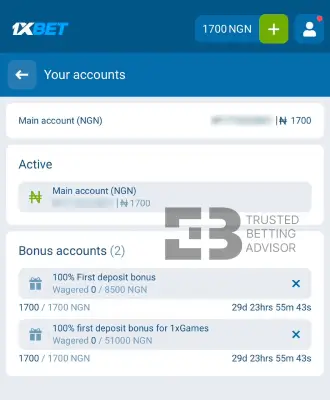 1xBet Account Balance NG
