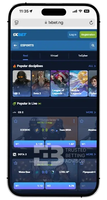 1xBet App Esports iOS Nigeria