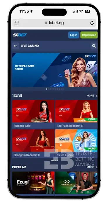 1xBet App Live Casino iOS Nigeria