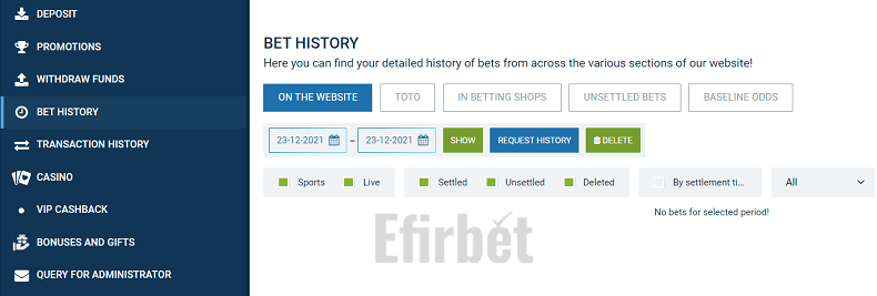 1xBet betting history