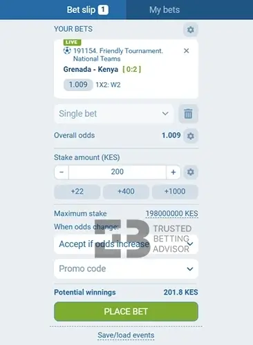 1xBet Bet Slip Kenya