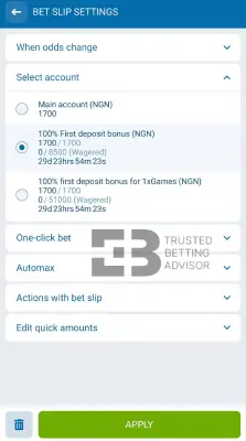 1xBet Betting With Bonus Balance NG