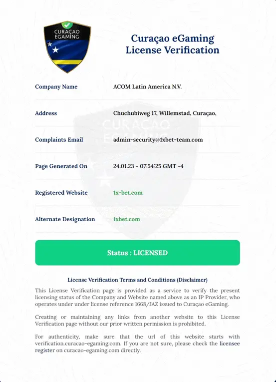 1xBet Curacao License
