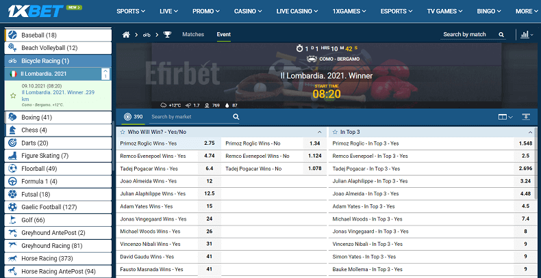 1xBet cycling betting