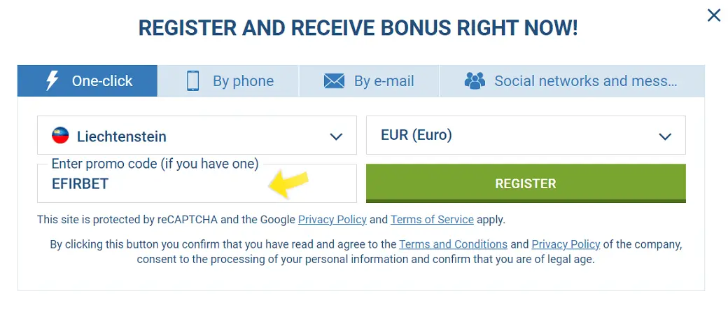 1xBet bonus code