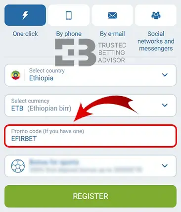 1xBet Ethiopia Promo Code Field