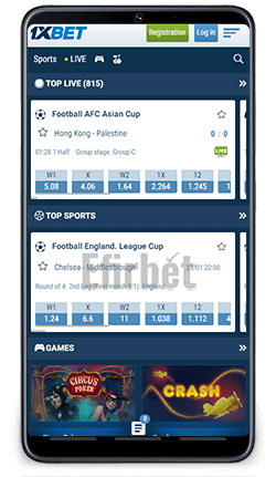 1xBet Android Homepage