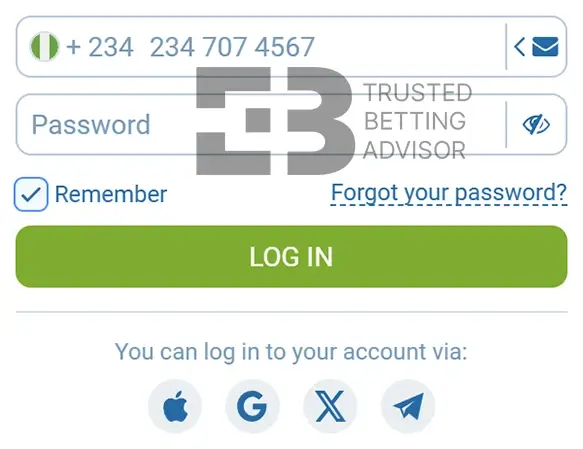 1xBet Login Form Nigeria