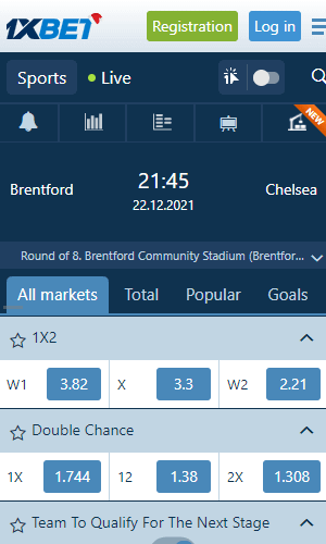 1xBet mobile version