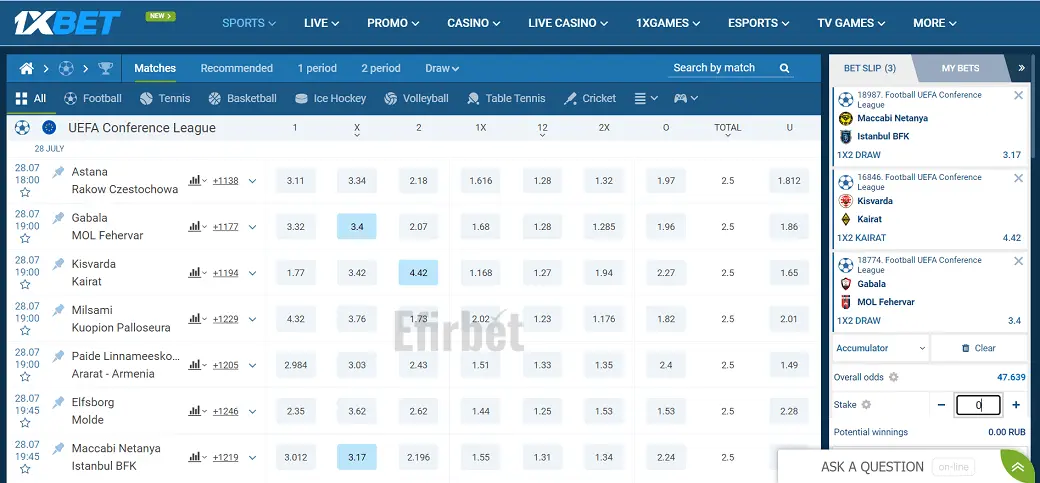 1xBet betting