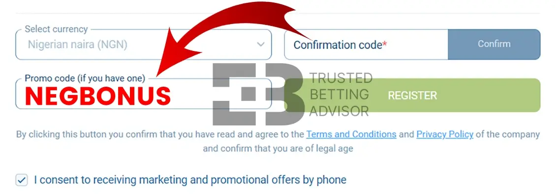 1xBet Promo Code Field Nigeria