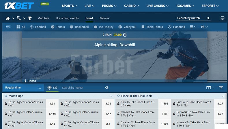 1xBet winter sports betting