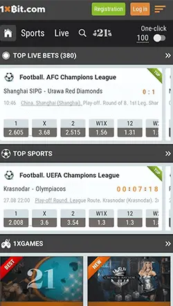 1xbit mobile screenshot