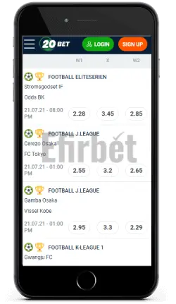 20Bet mobile forecasts