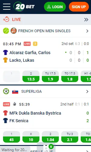 20Bet mobile screenshot