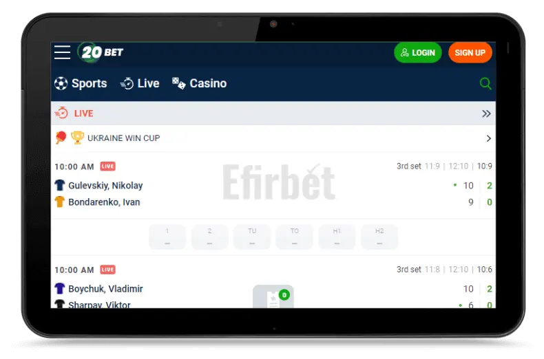 20Bet mobile site