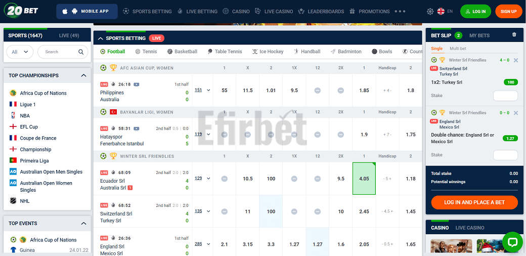 20Bet Pakistan bookmaker