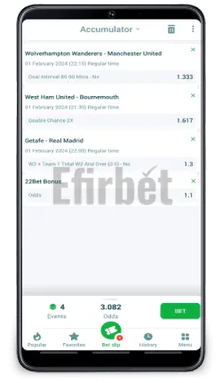 22bet App Android Bet slip