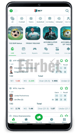22Bet mobile app homepage