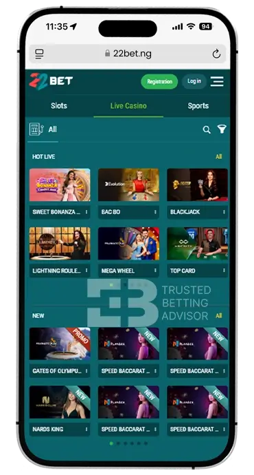 22Bet App Nigeria Live Casino iOS