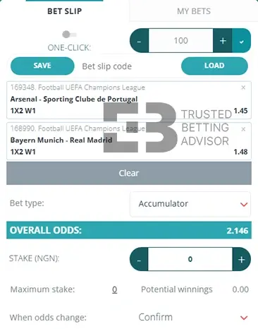22Bet Nigeria Bet Slip