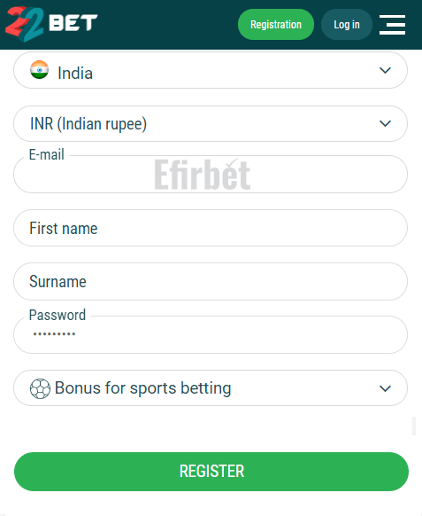 22Bet India bonus code field