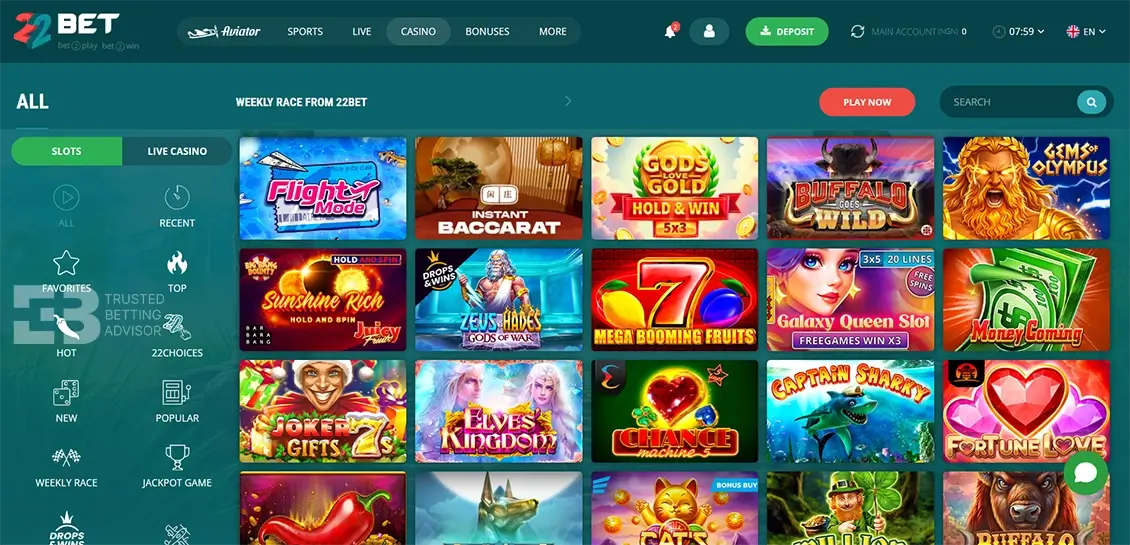 22Bet Nigeria Casino Games