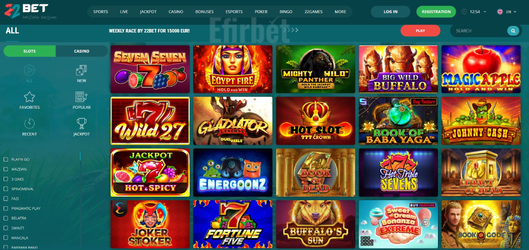 22Bet casino section