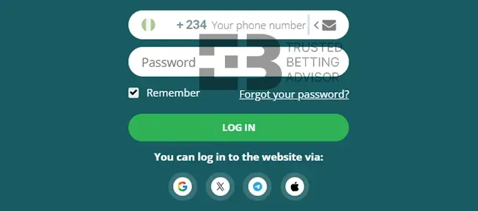 22Bet Nigeria Login Form