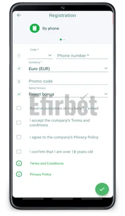 22bet app registration by phone