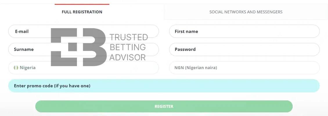 22Bet Nigeria Registration Form