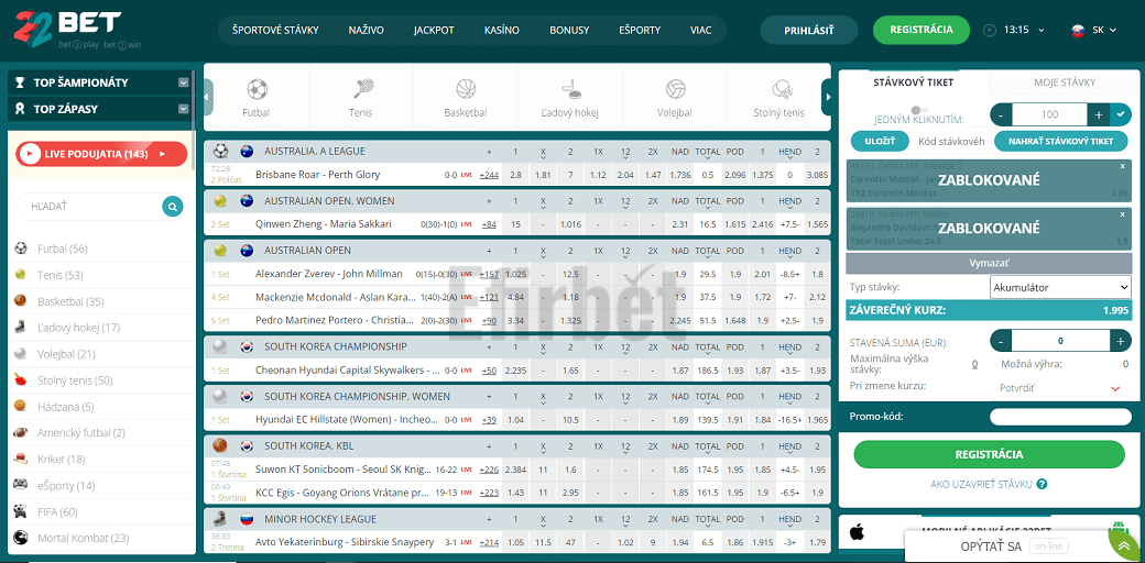 22Bet Slovakia bookmaker