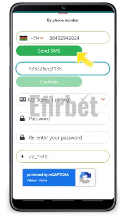22Bet SMS registration