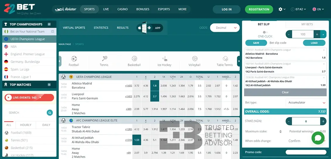 22Bet Nigeria Sports Betting