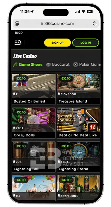 888casino iOS App Game Shows