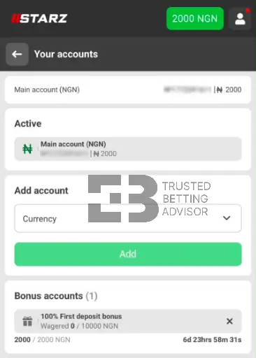 888Starz Account Balance NG