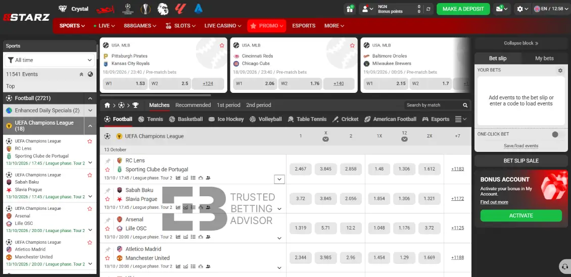 888Starz Nigeria Champions League Betting