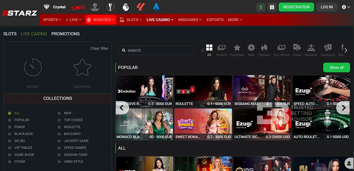 888starz Live Casino