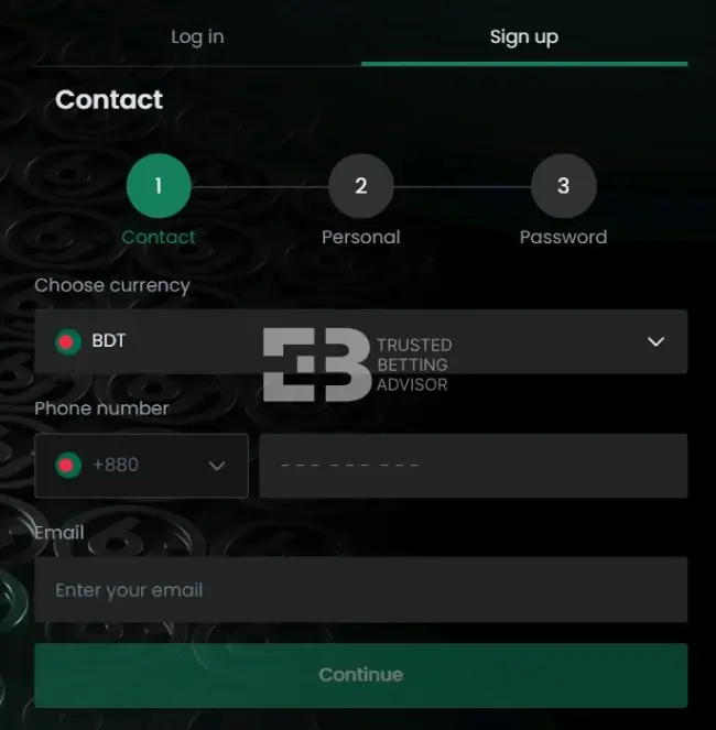 Baji live Bangladesh registration and login page