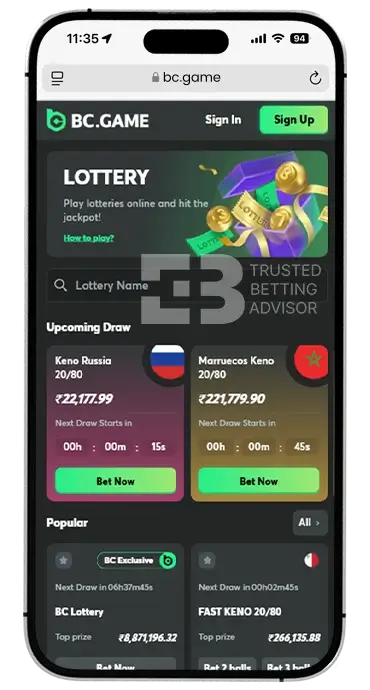 BC Game App iOS Lotto